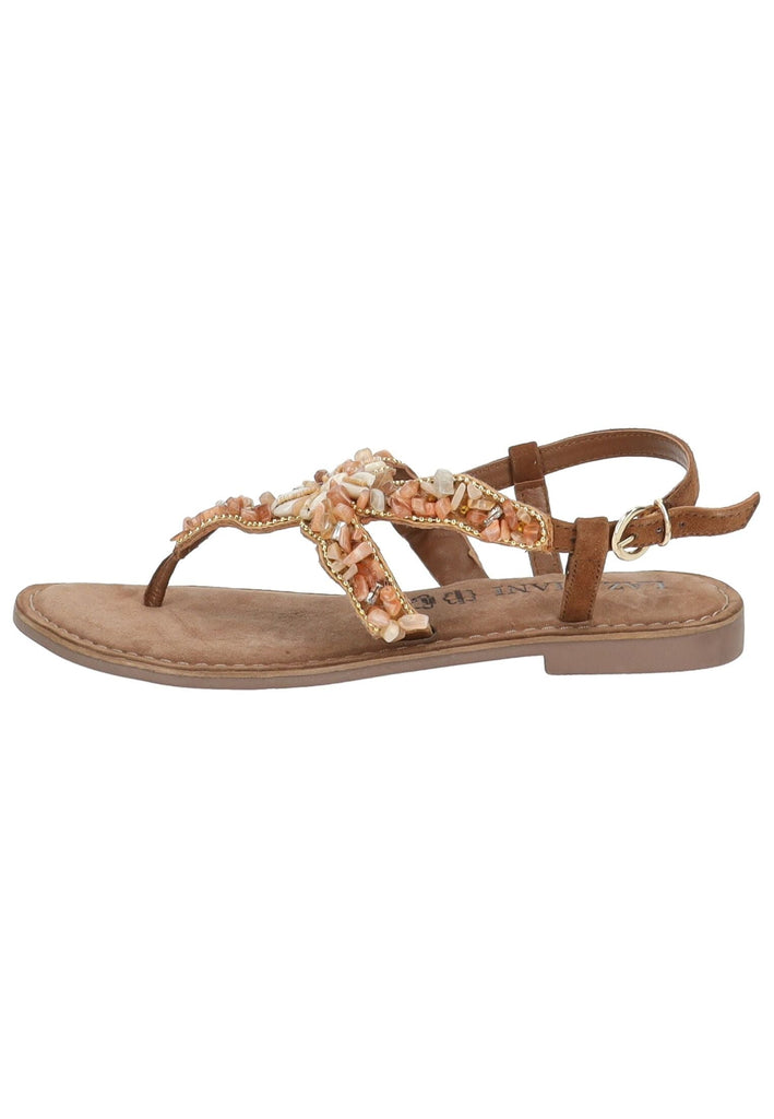 Sandalen Lazamani Zehensteg Veloursleder/Textil Tan