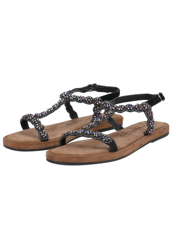 Lazamani Sandalen Leder/Textil Schwarz Kombi