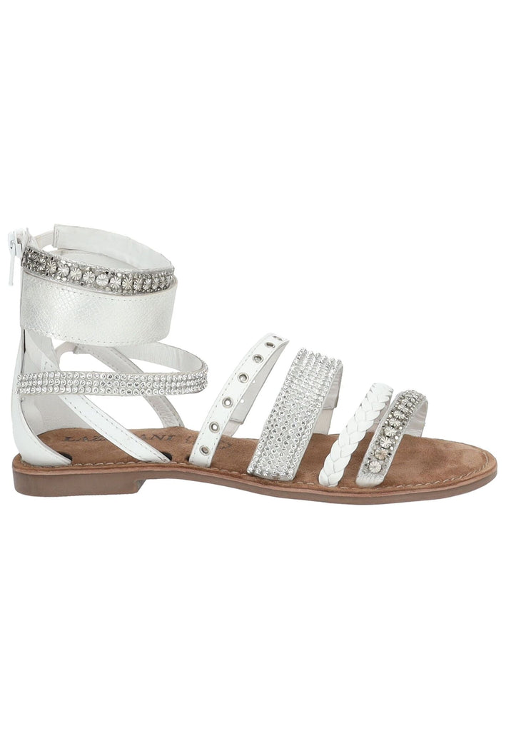Lazamani Sandalen Leder/Textil Weiß Kombi