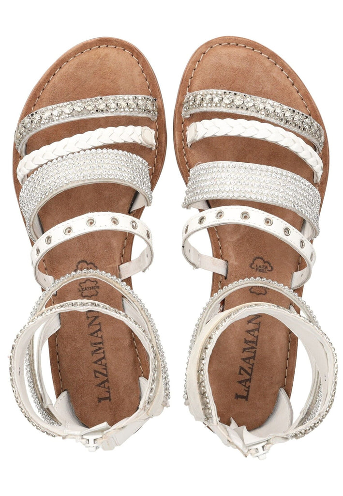 Lazamani Sandalen Leder/Textil Weiß Kombi