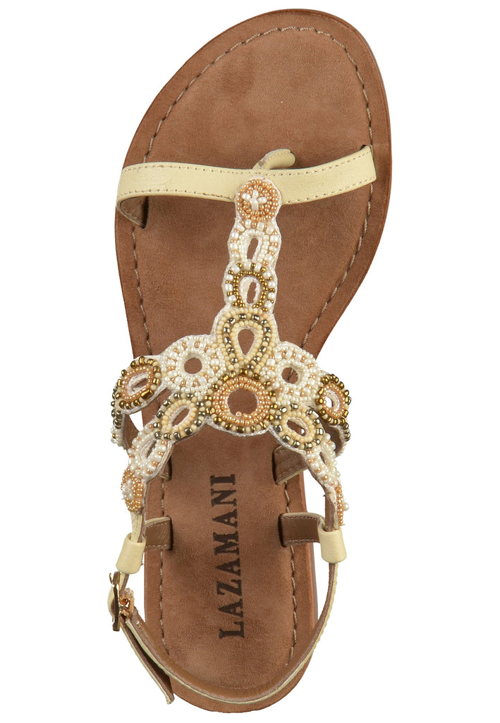 Lazamani Zehensteg Leder/Textil Beige