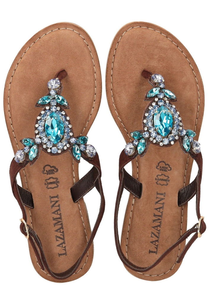 Lazamani Zehensteg Veloursleder/Textil Blau/Braun