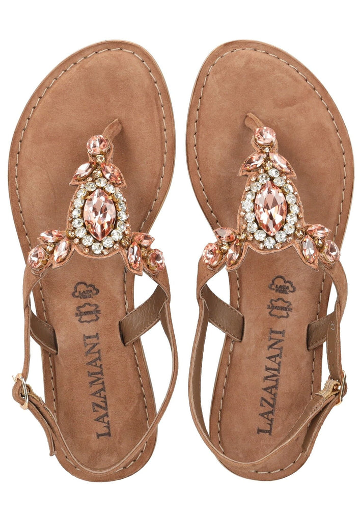 Lazamani Zehensteg Veloursleder/Textil Taupe