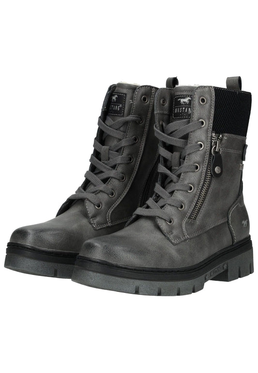 Mustang Stiefelette Lederimitat Grau Warmfutter