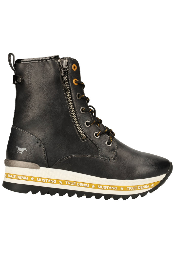 Mustang Stiefelette Lederimitat Schwarz/Gelb Warmfutter