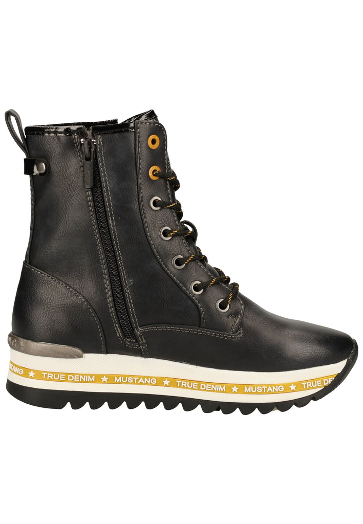 Mustang Stiefelette Lederimitat Schwarz/Gelb Warmfutter