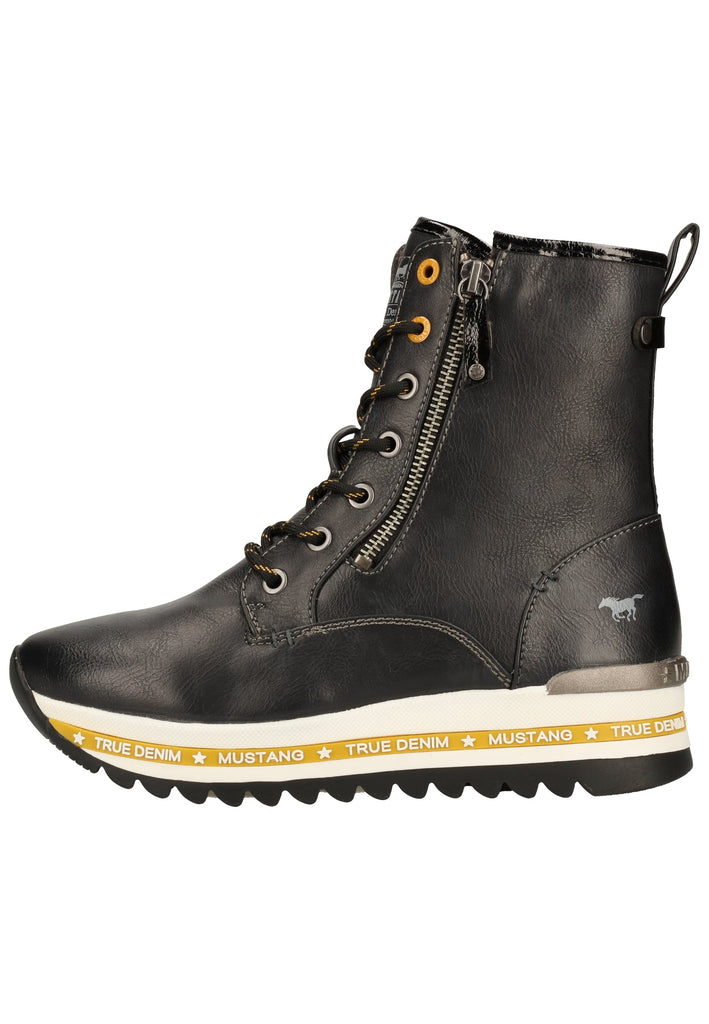 Mustang Stiefelette Lederimitat Schwarz/Gelb Warmfutter