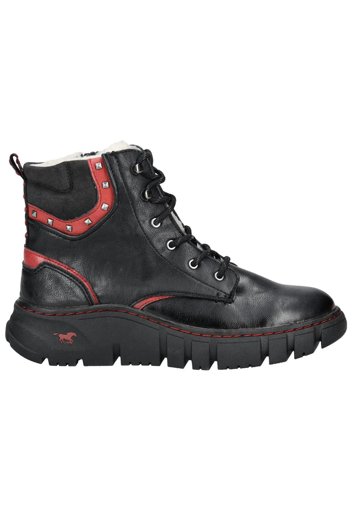 Mustang Stiefelette Lederimitat Schwarz/Rot Warmfutter