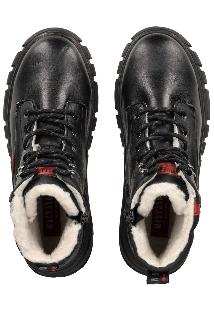 Mustang Stiefelette Lederimitat Schwarz/Rot Warmfutter