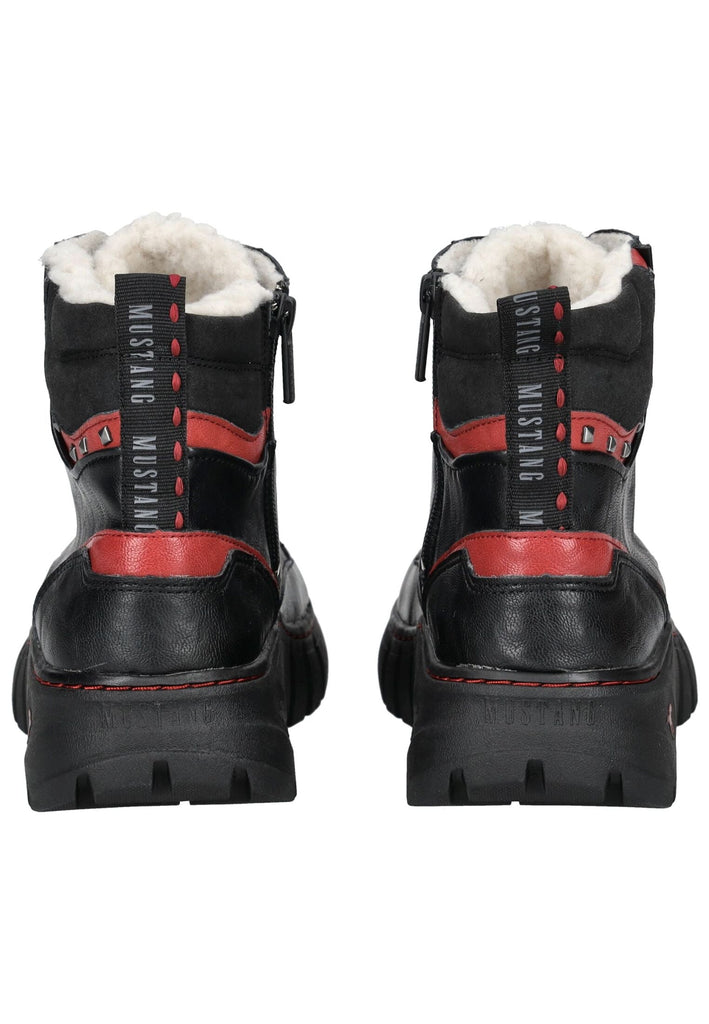 Mustang Stiefelette Lederimitat Schwarz/Rot Warmfutter