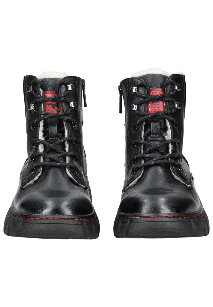 Mustang Stiefelette Lederimitat Schwarz/Rot Warmfutter