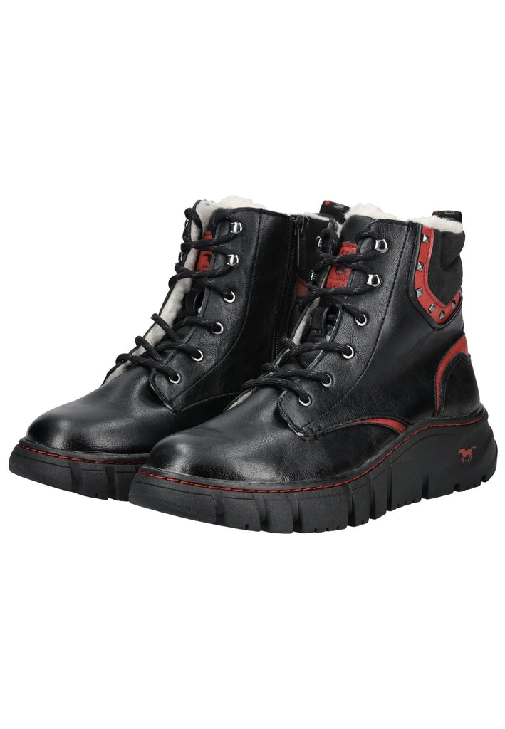 Mustang Stiefelette Lederimitat Schwarz/Rot Warmfutter