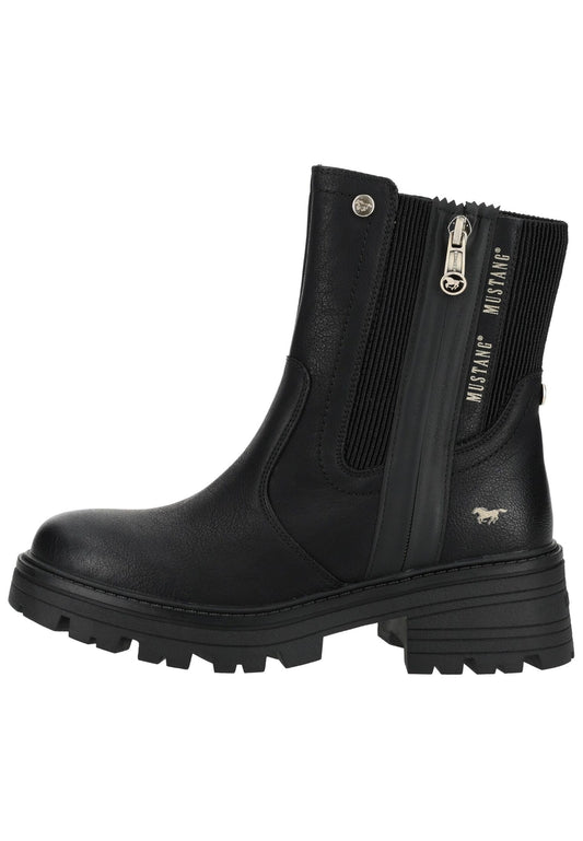 Mustang Stiefelette Lederimitat Schwarz Warmfutter