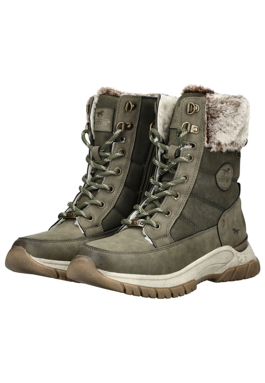 Mustang Stiefelette Lederimitat/Textil Khaki Warmfutter
