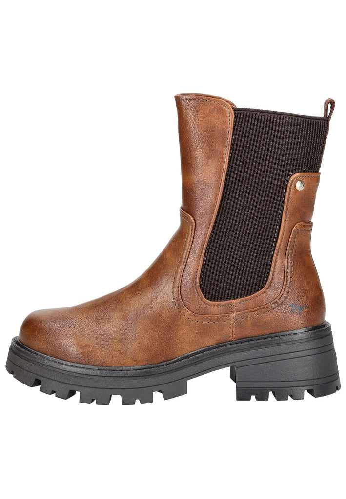 Stiefeletten Mustang Stiefelette Lederimitat/Textil Cognac Warmfutter