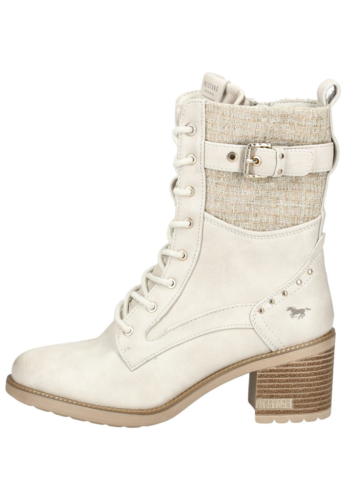 Stiefeletten Mustang Stiefelette Lederimitat/Textil Ivory Warmfutter