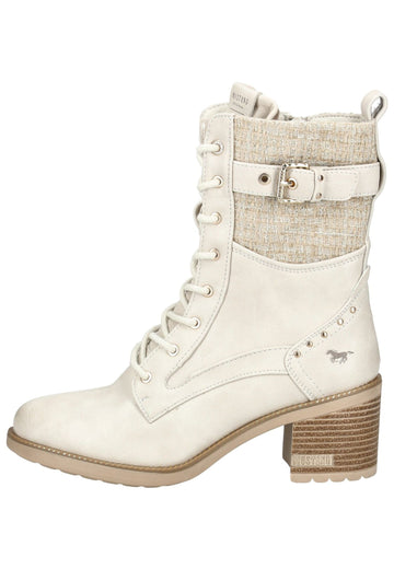 Stiefeletten Mustang Stiefelette Lederimitat/Textil Ivory Warmfutter