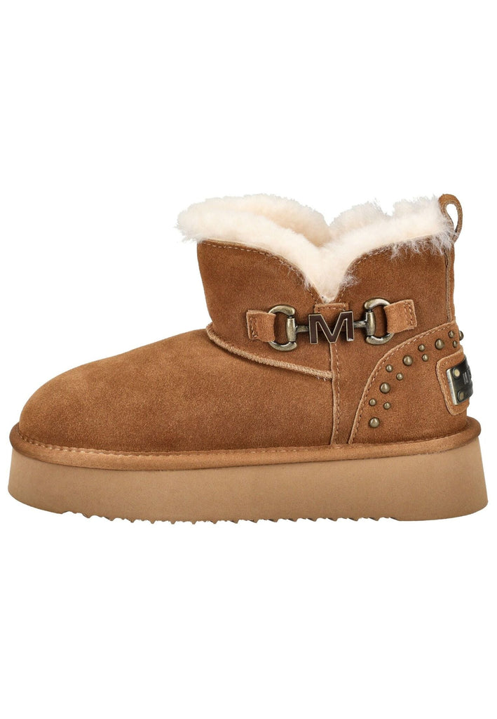 Stiefeletten Mustang Stiefelette Veloursleder Cognac Warmfutter