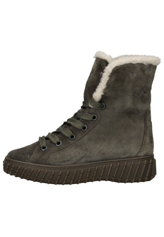 Paul Green Stiefelette Veloursleder Olive Warmfutter