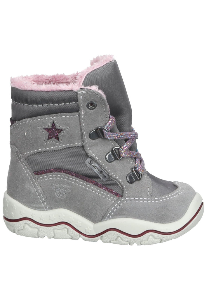 Pepino Stiefel Leder/Textil Grau/Rosa Warmfutter