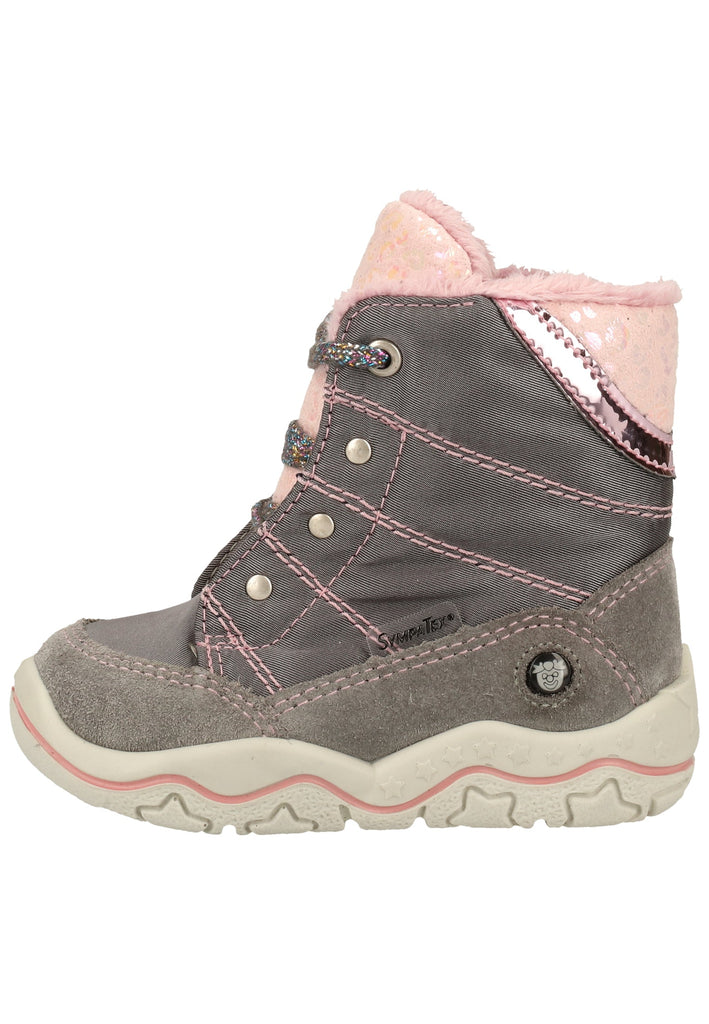 Pepino Stiefel Leder/Textil Grau/Rosa Warmfutter