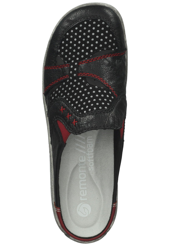 Remonte Pantoletten Glattleder Schwarz/Rot
