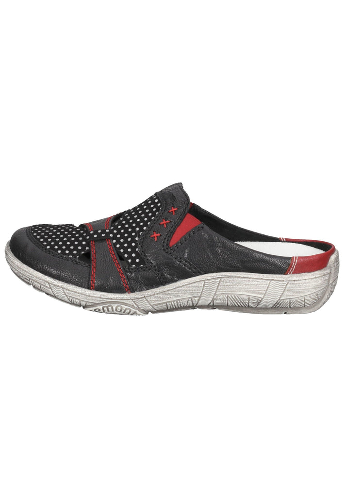 Remonte Pantoletten Glattleder Schwarz/Rot
