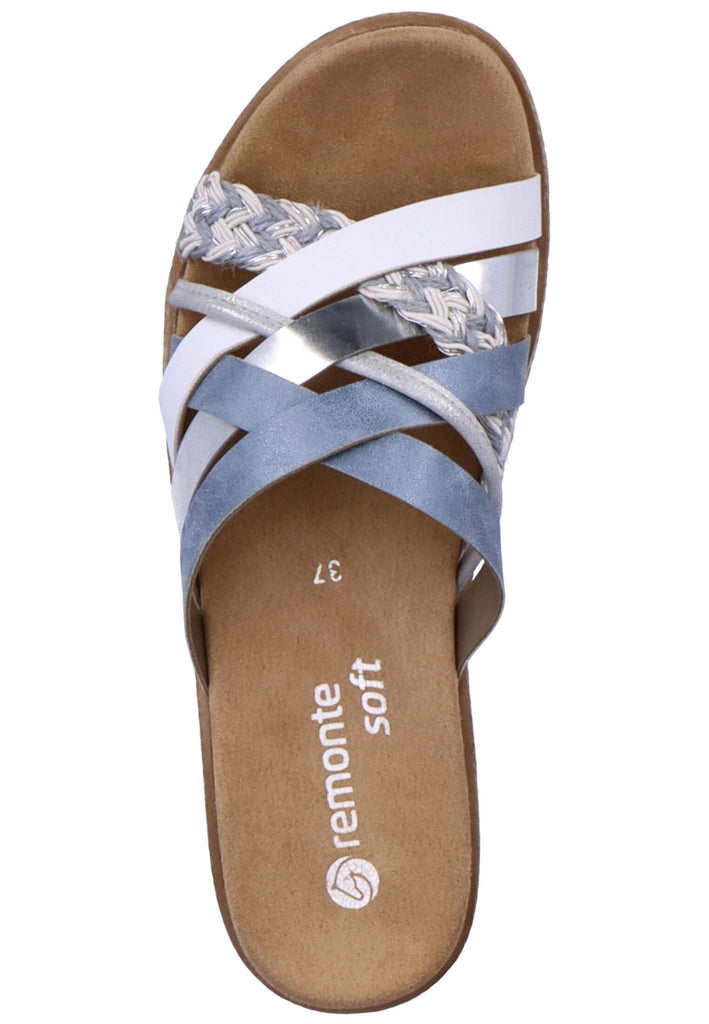 Remonte Pantoletten Lederimitat Blau/Weiß