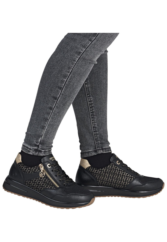 Remonte Sneaker Lederimitat Schwarz/Gold