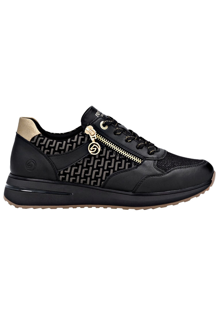 Remonte Sneaker Lederimitat Schwarz/Gold