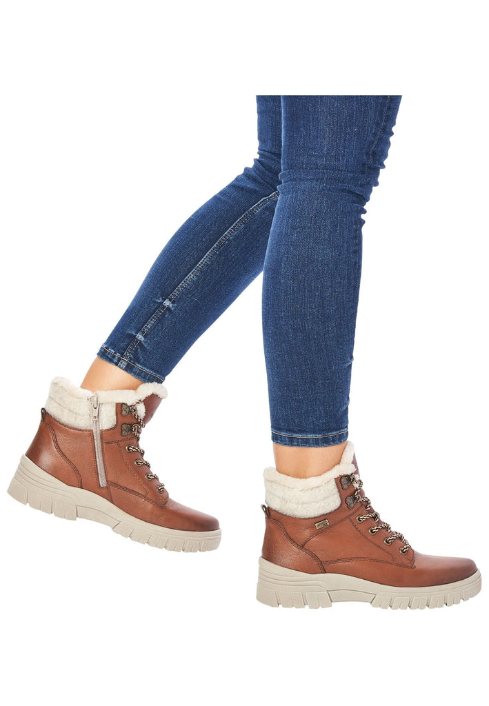 Remonte Stiefelette Glattleder Braun/Weiß Warmfutter