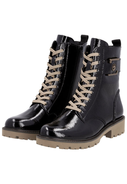 Remonte Stiefelette Leder Schwarz Lack Warmfutter