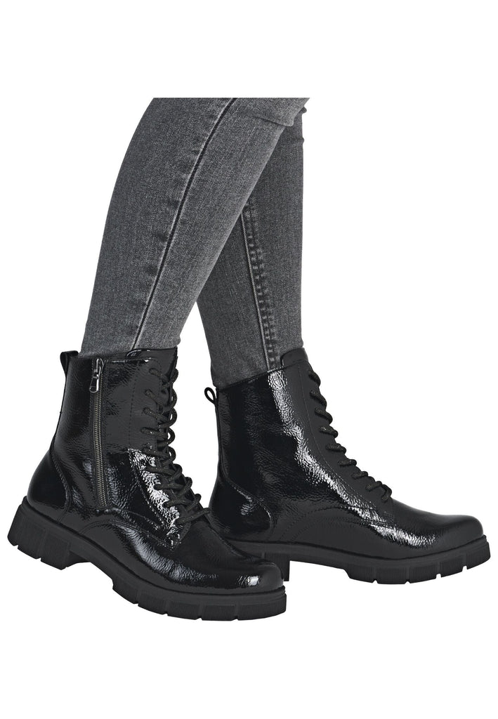 Remonte Stiefelette Lederimitat Schwarz Lack Warmfutter