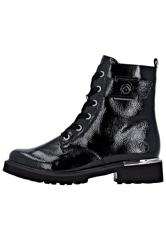 Remonte Stiefelette Lederimitat Schwarz Lack Warmfutter