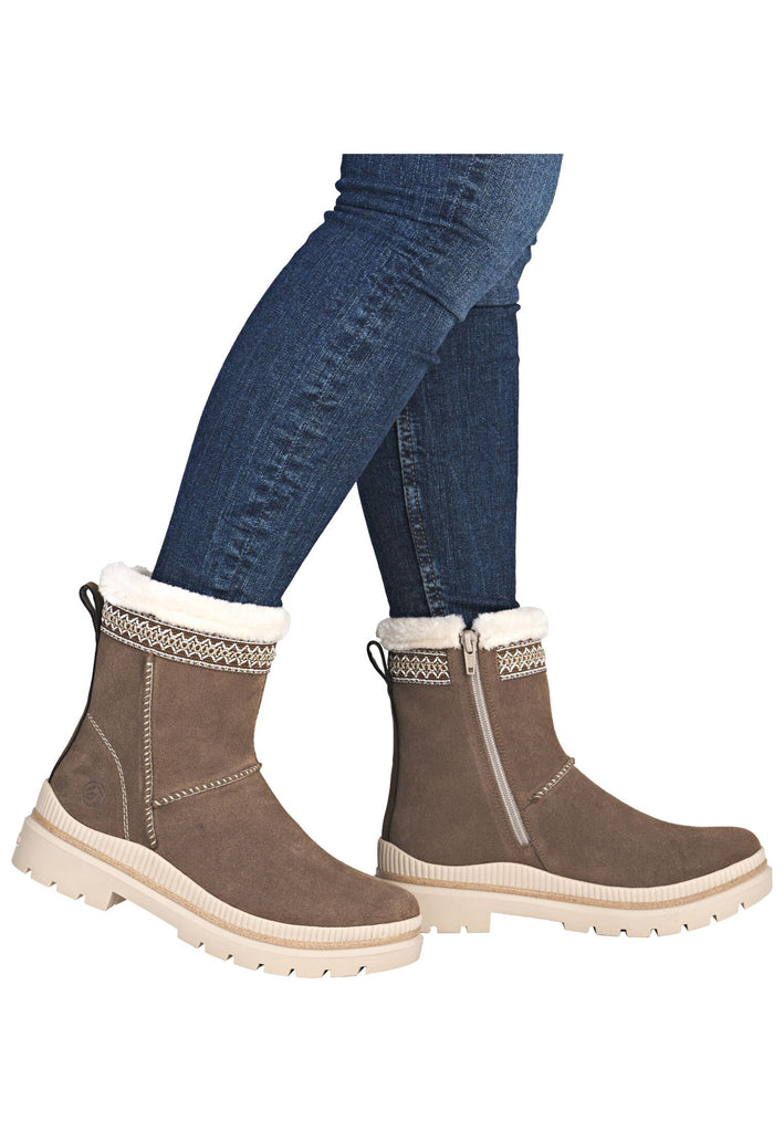 Remonte Stiefelette Veloursleder Nuss Warmfutter
