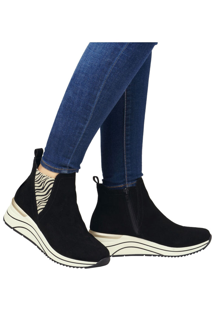 Remonte Stiefelette Veloursleder Schwarz/Beige Warmfutter