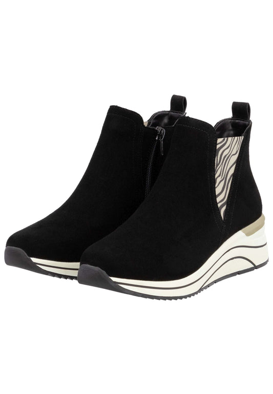 Remonte Stiefelette Veloursleder Schwarz/Beige Warmfutter