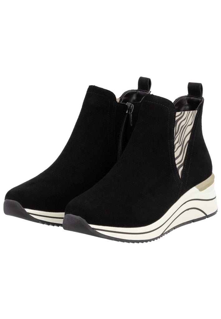 Remonte Stiefelette Veloursleder Schwarz/Beige Warmfutter