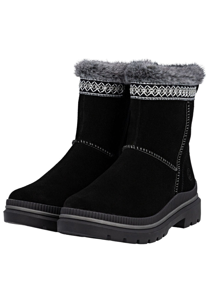 Remonte Stiefelette Veloursleder Schwarz/Grau Warmfutter