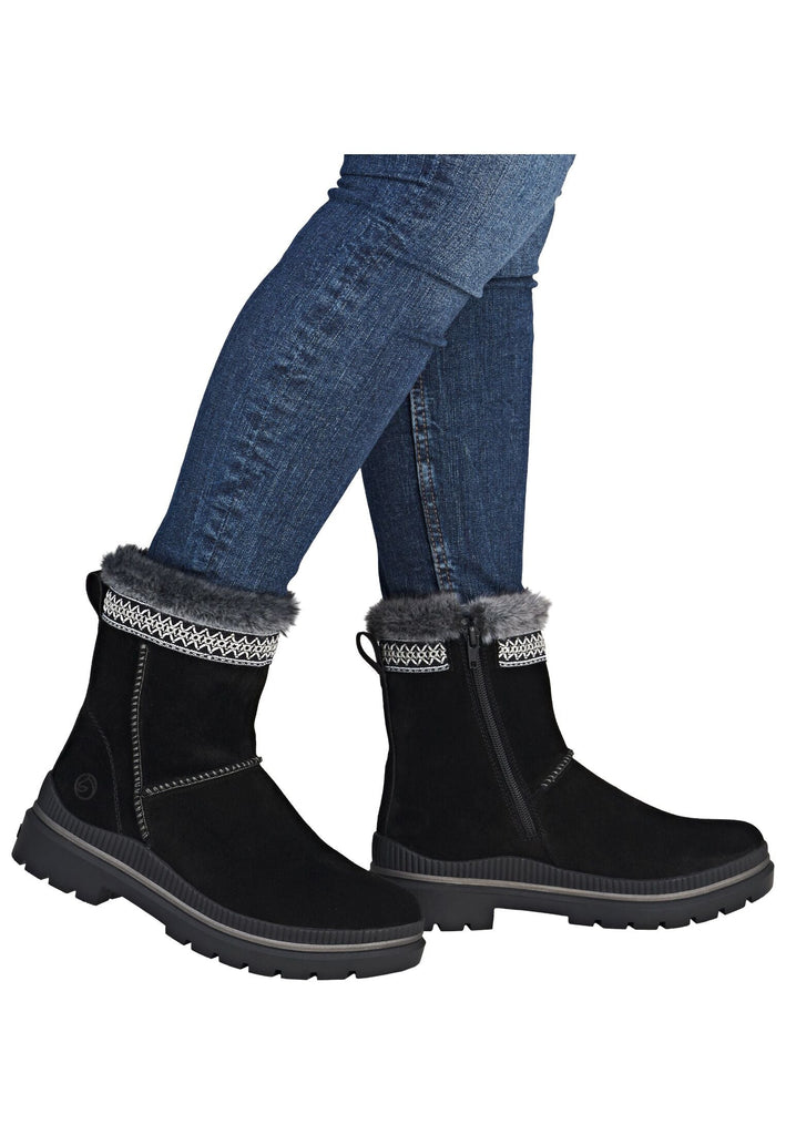 Remonte Stiefelette Veloursleder Schwarz/Grau Warmfutter