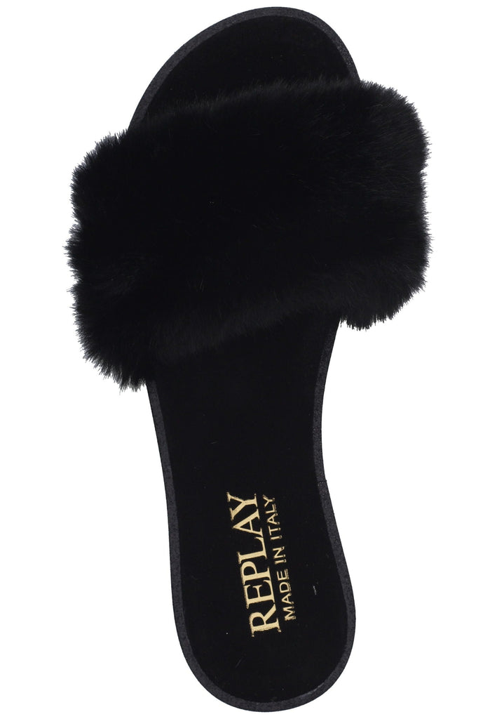 Replay Pantoletten Lederimitat Schwarz