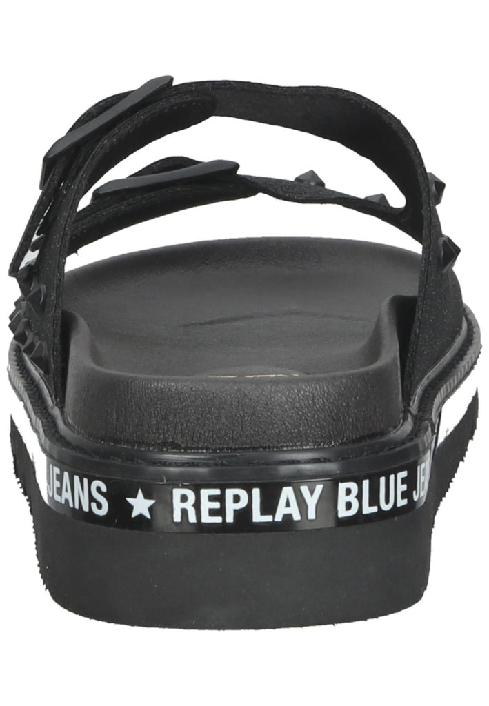 Replay Pantoletten Lederimitat Schwarz