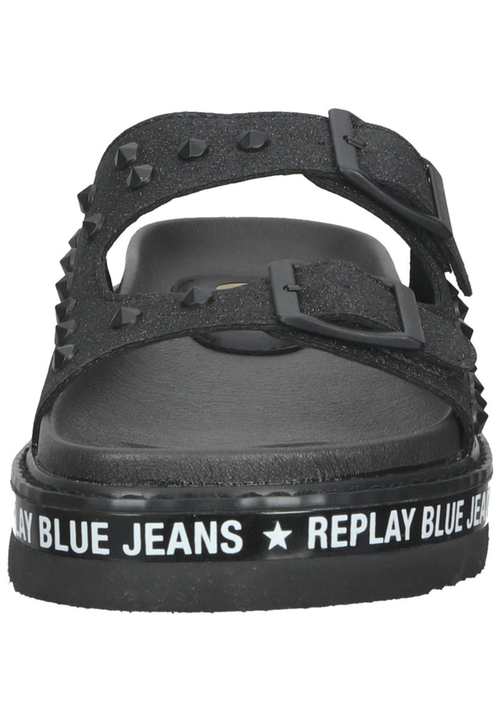 Replay Pantoletten Lederimitat Schwarz