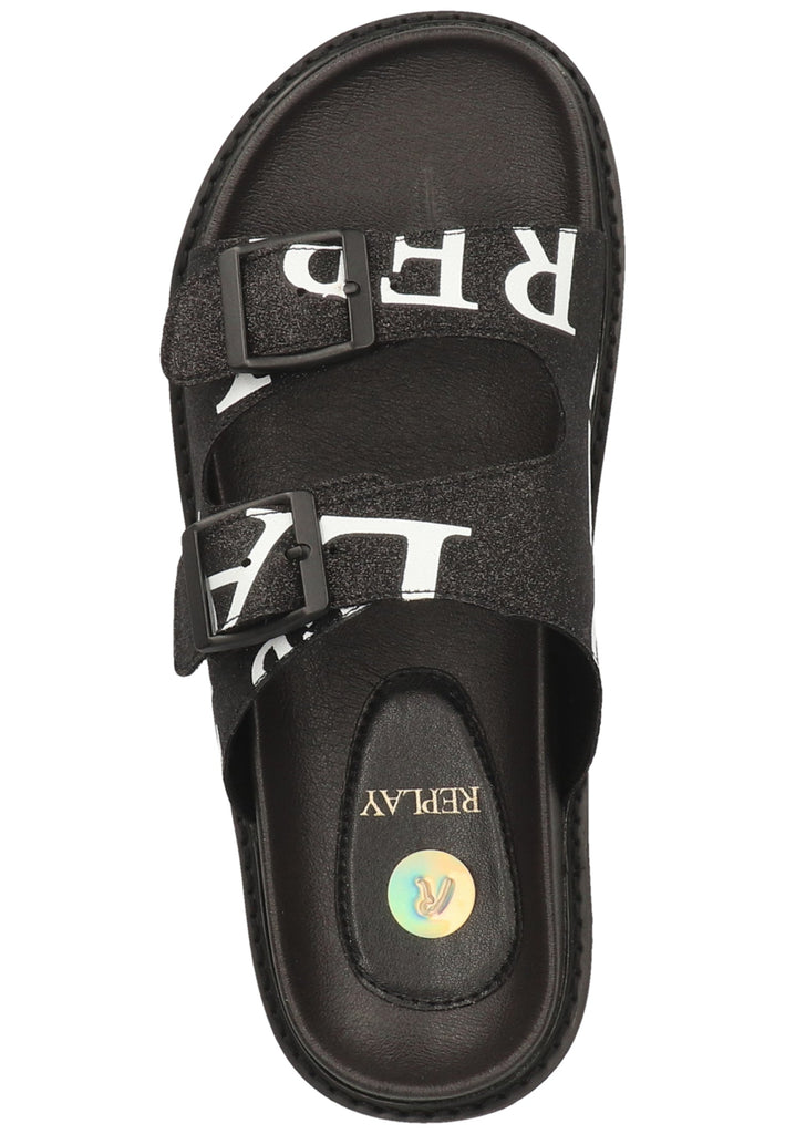 Replay Pantoletten Lederimitat Schwarz