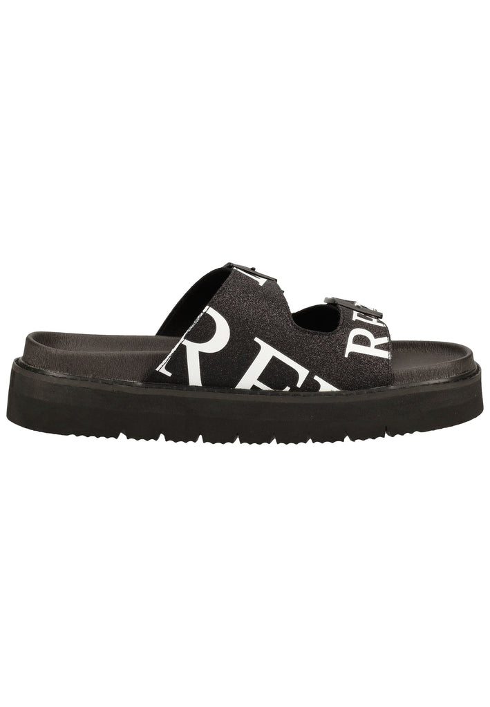 Replay Pantoletten Lederimitat Schwarz