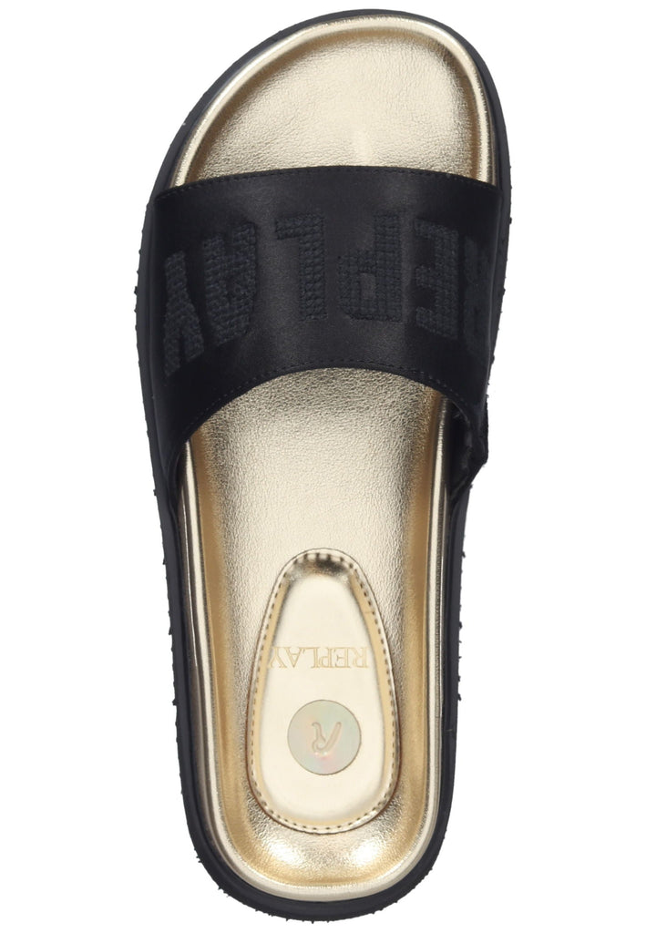 Replay Pantoletten Lederimitat/Textil Schwarz