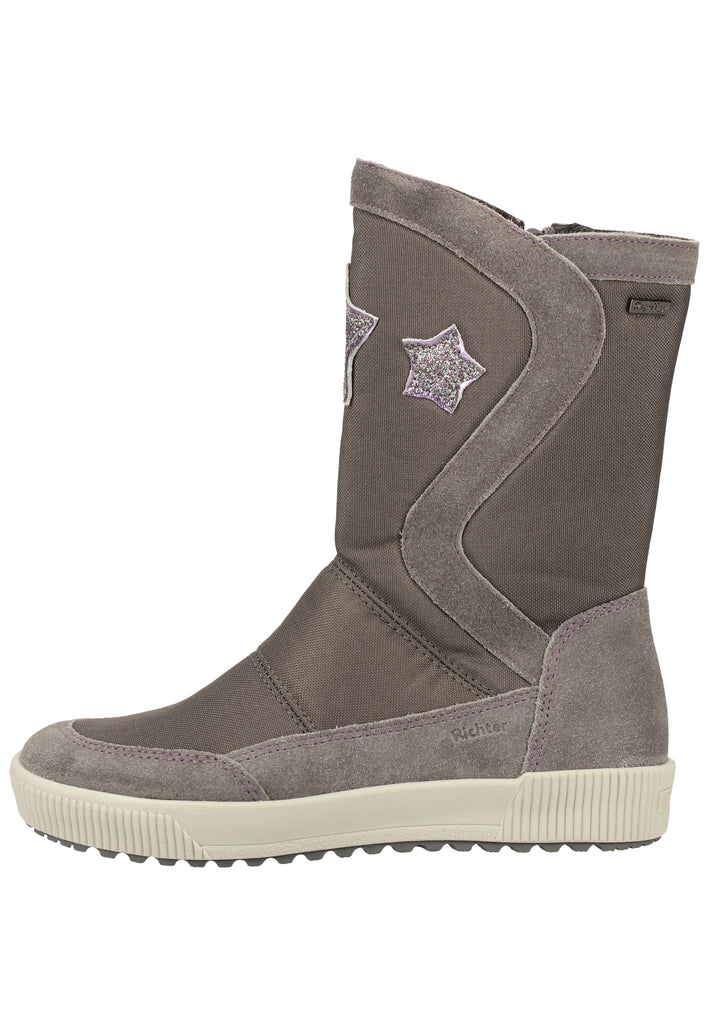 Richter Stiefel Leder/Textil Grau/Lila Warmfutter