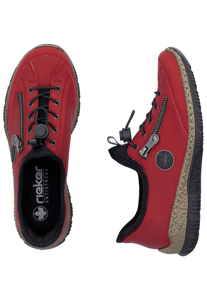 Rieker Halbschuhe Lederimitat Rot/Schwarz