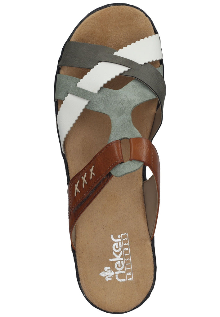 Rieker Pantoletten Leder/Synthetik Grün/Braun