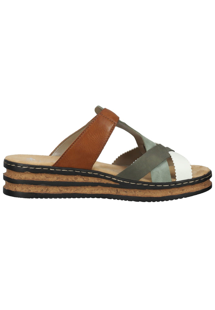 Rieker Pantoletten Leder/Synthetik Grün/Braun